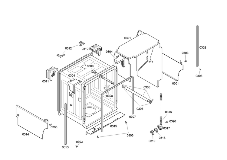 Cabinet Assy Diagram and Parts List for SHE46C06UC 38 Bosch Dishwasher