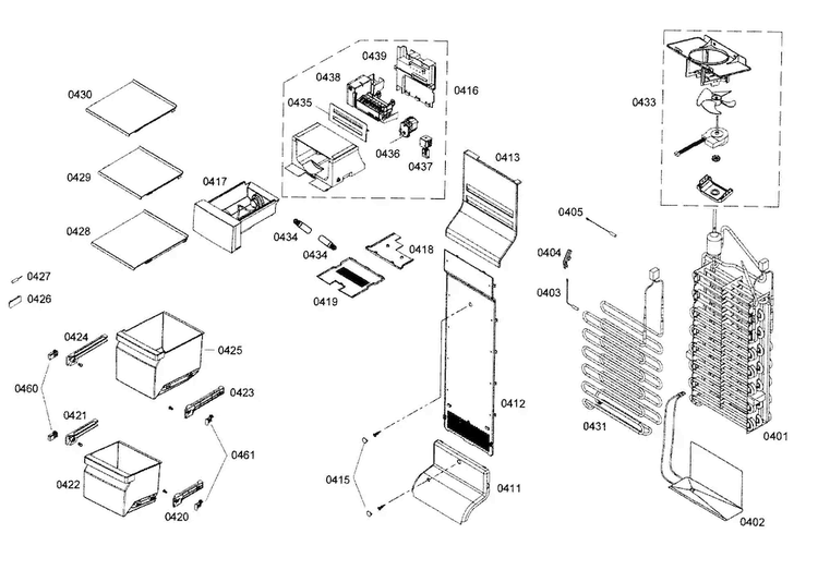 Freezer Assy Diagram and Parts List for B22CS30SNS 02 Bosch Refrigerator