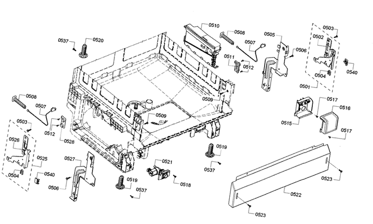 Base Diagram and Parts List for SHE3AR56UC 18 Bosch Dishwasher