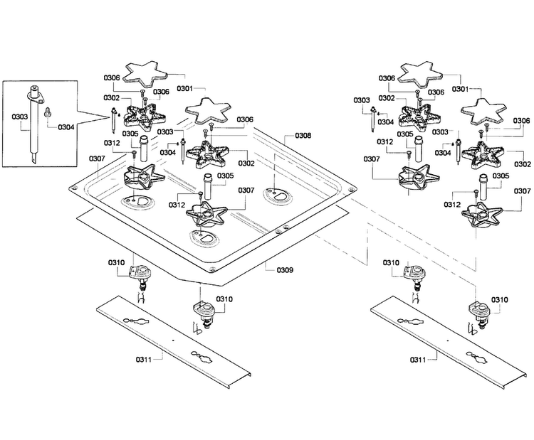 Burners 2 Diagram and Parts List for PCG486GD 01 Thermador Cooktop