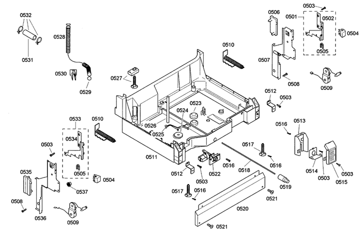 Base Assy Diagram and Parts List for SHE42L15UC 22 Bosch Dishwasher