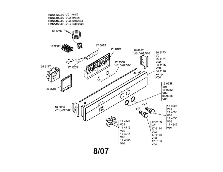 Fascia Panel Diagram and Parts List for HBN5450SK 02 Bosch Wall Oven