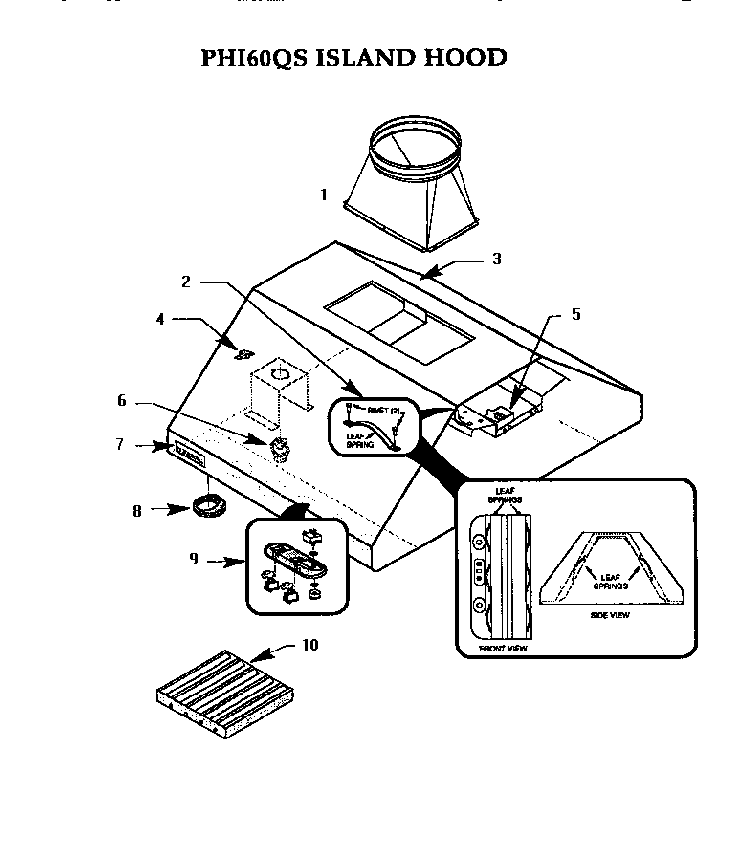 Phi60qs Island Hood Diagram and Parts List for PHI60QS  Thermador Range Hood