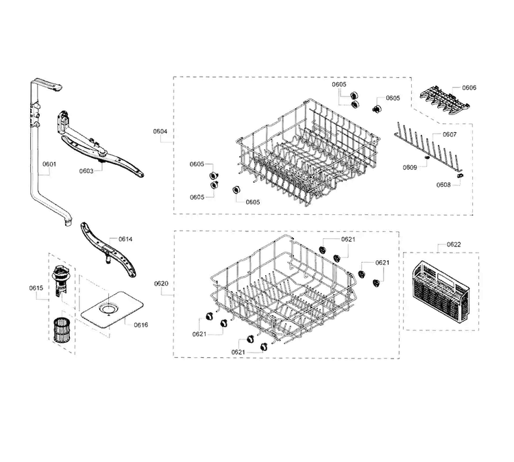 Rack Diagram and Parts List for SHE3AR55UC 11 Bosch Dishwasher