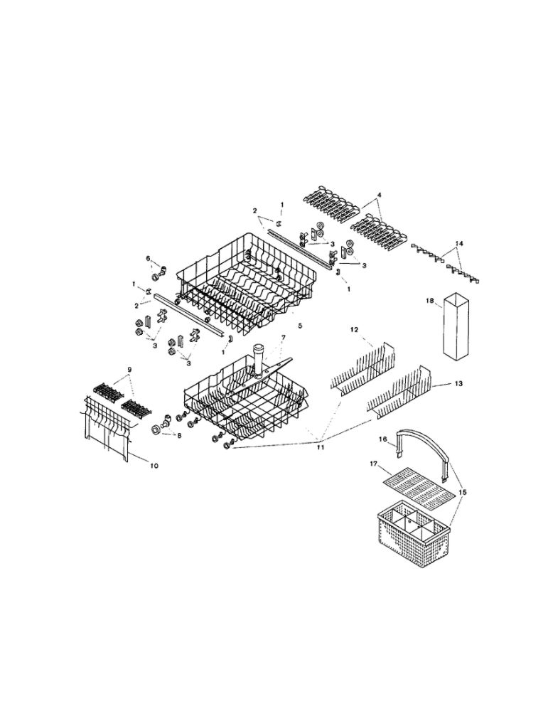Racks Diagram and Parts List for SMU7052UC-09 FD7307, 7504-7506 Bosch Dishwasher