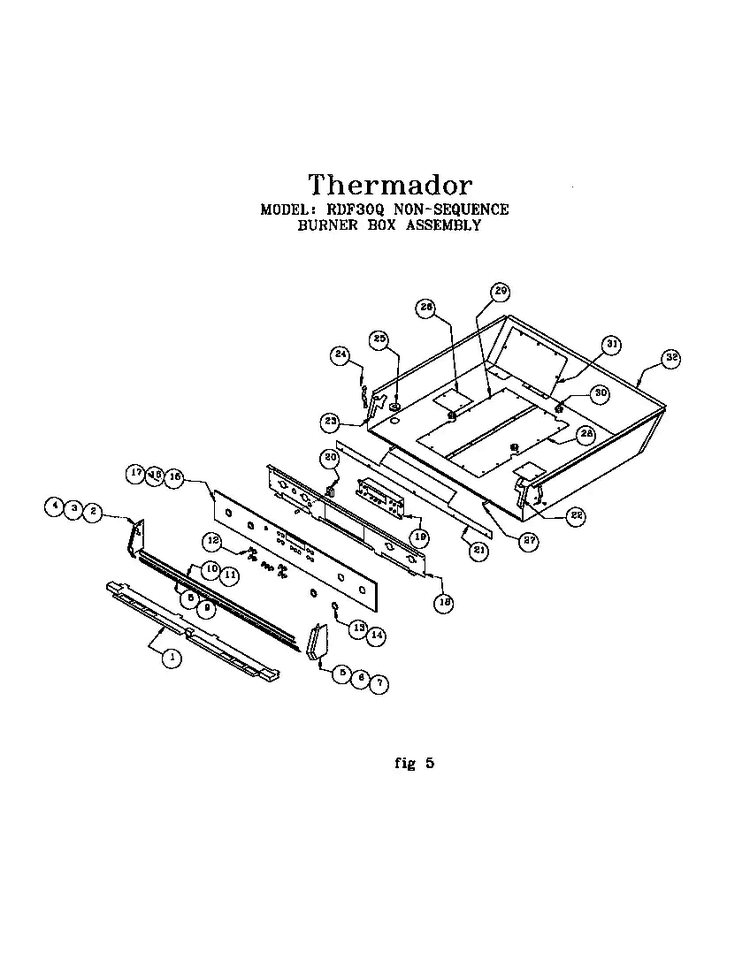 Burner Box Assembly Diagram and Parts List for RDF30RS(PRIOR-9707)  Thermador Range