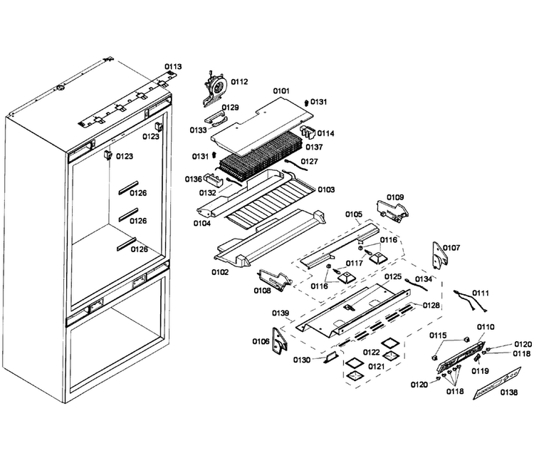 Cabinet 1 Diagram and Parts List for T36IT71FNS 01 Thermador Refrigerator