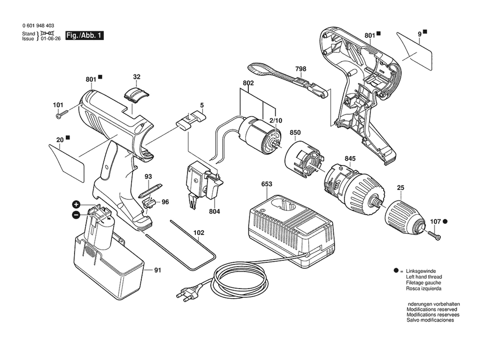Section 1 Diagram and Parts List for 0601948454  Bosch Screwdriver