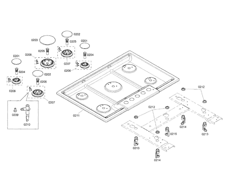 Cooktop Diagram and Parts List for NGM8054UC 01 Bosch Cooktop