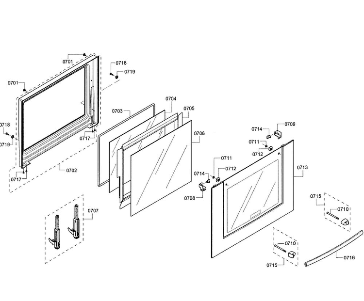 Door Lower Diagram and Parts List for HBL5660UC 09 Bosch Wall Oven