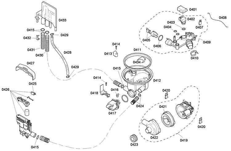 Pump Diagram and Parts List for SHE43F05UC 48 Bosch Dishwasher