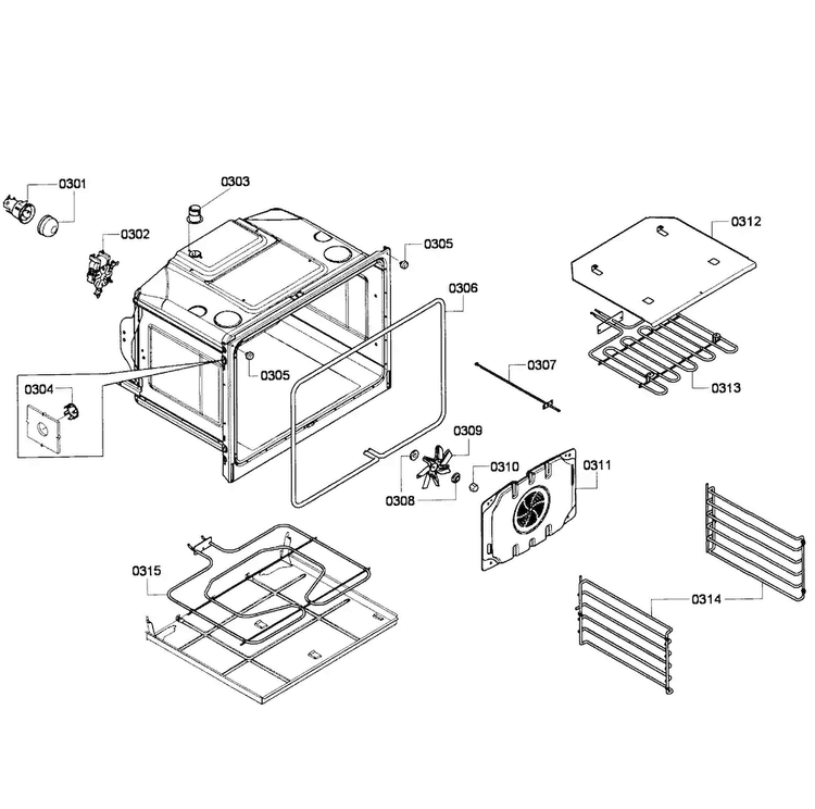 Oven Assy Diagram and Parts List for HBN3450UC 04 Bosch Wall Oven
