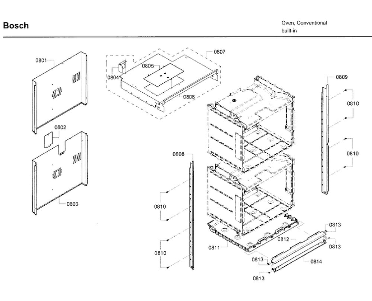 Frame Asy Diagram and Parts List for HBL5620UC 09 Bosch Wall Oven