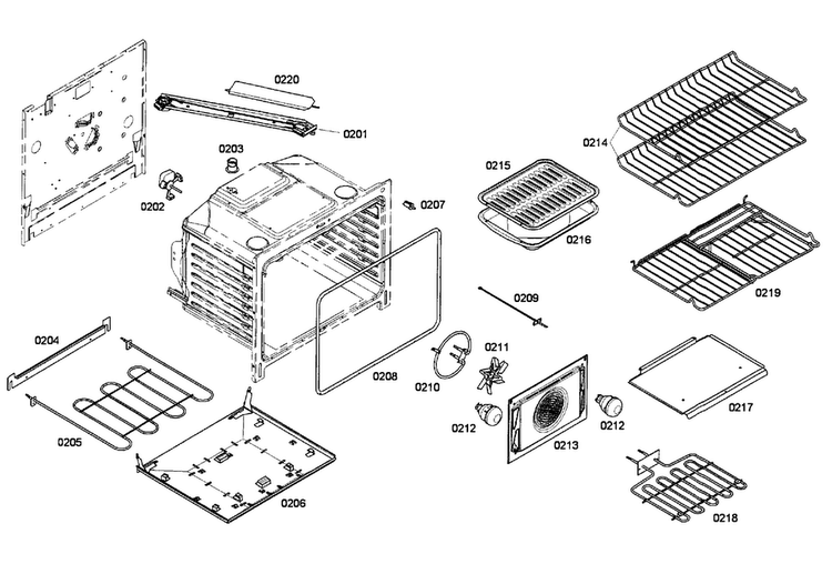 Cavity & Shelf Assy Diagram and Parts List for HEI7052U 02 Bosch Range