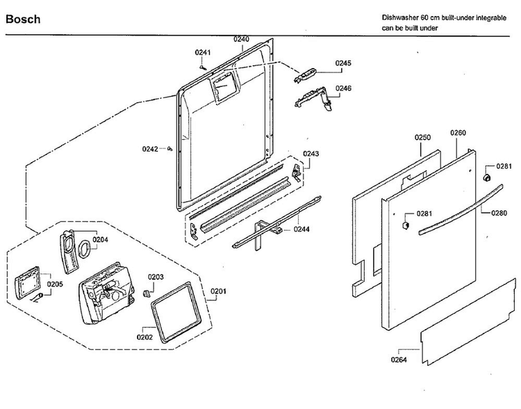Door Diagram and Parts List for SHX7ER55UC 48 Bosch Dishwasher