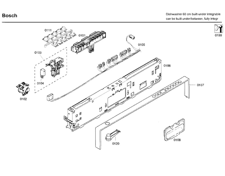 Control Panel Diagram and Parts List for SHV68P03UC 58 Bosch Dishwasher