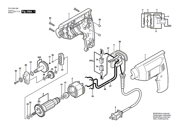 Bosch 6345-78type2 (F01263453k) Diagram and Parts List for 6345-78 (TYPE 2)(F01263453K) Bosch Cordless Drill
