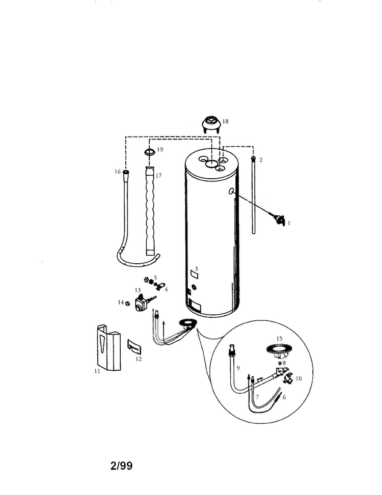 Power Miser 30 Gallon Diagram and Parts List for 153337362  Kenmore Water Heater
