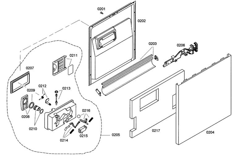 Door Assy Diagram and Parts List for SHE42L15UC 40 Bosch Dishwasher