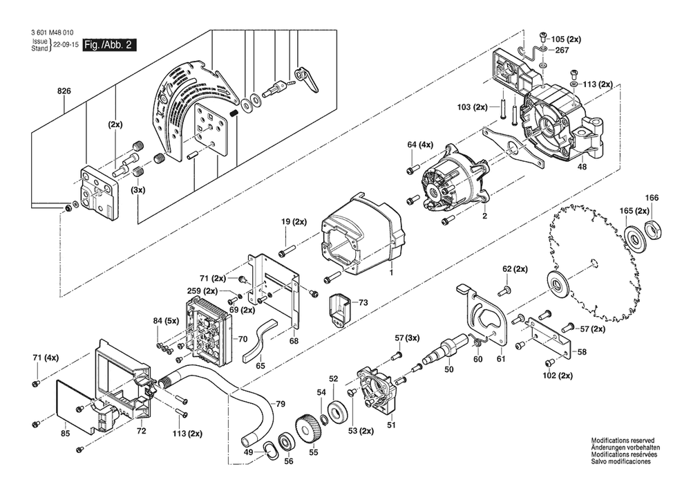 Section 2 Diagram and Parts List for 3601M48010  Bosch Table Saw