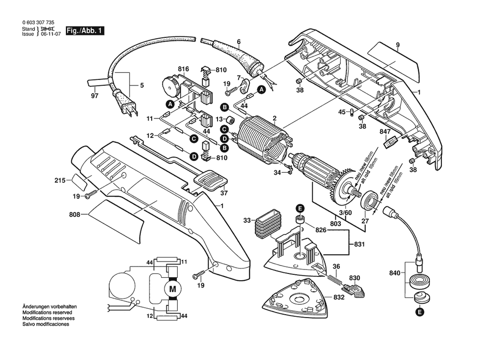 Section 1 Diagram and Parts List for GWPDA120ESBPT 0603307735 Bosch Sander Grinder