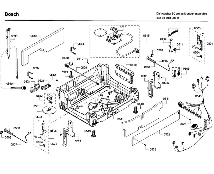 Base Diagram and Parts List for SHX65T55UC 09 Bosch Dishwasher