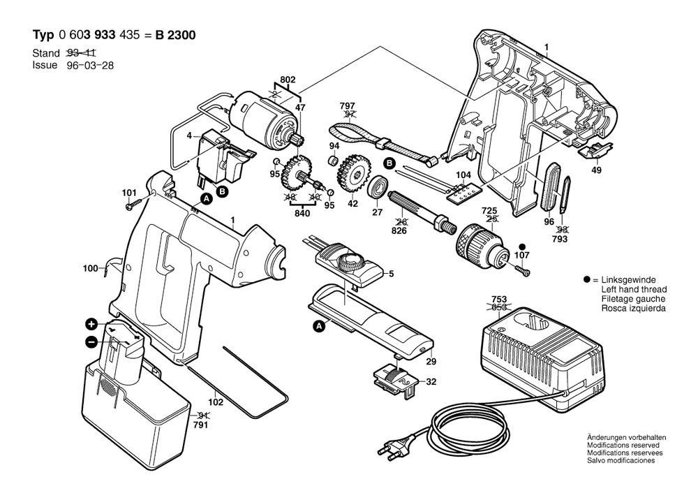 Diagram Diagram and Parts List for B2300 0 603 933 490 Bosch Cordless Drill