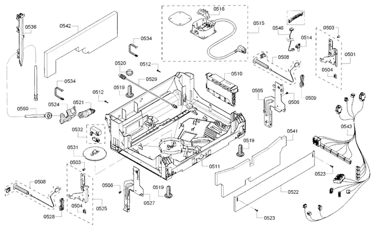 Base Diagram and Parts List for SHP65TL5UC 02 Bosch Dishwasher