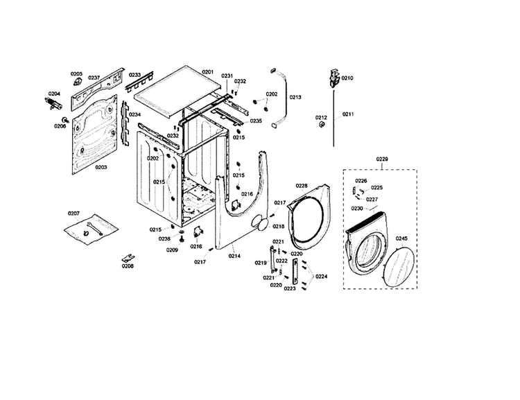 Tub/door Diagram and Parts List for WFMC530SUC 07 Bosch Washer