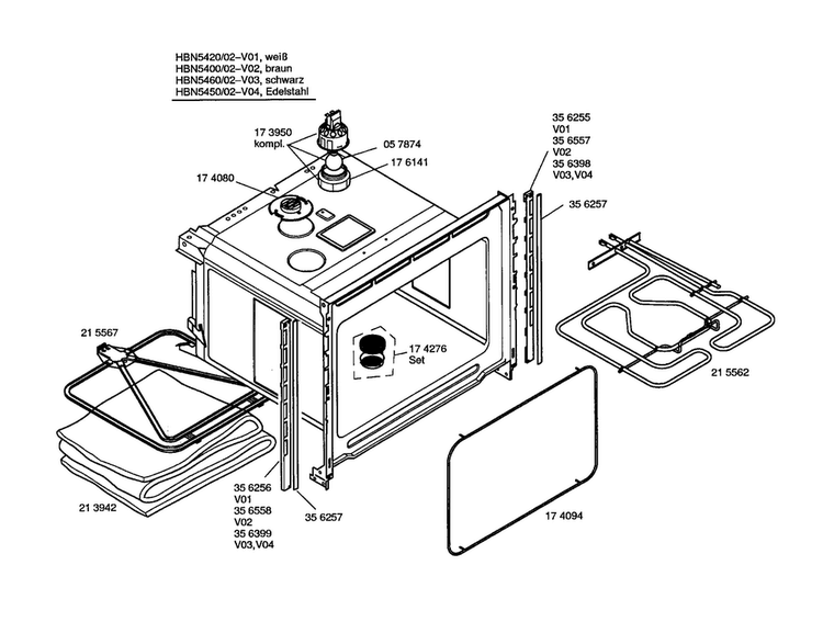 Body Diagram and Parts List for HBN5420 02 Bosch Wall Oven