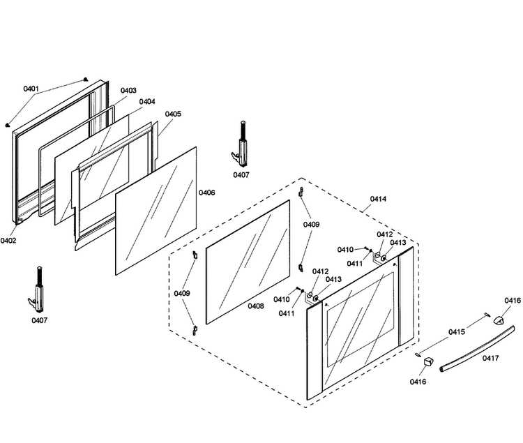 Door Upper Diagram and Parts List for HBL3550UC 01 Bosch Wall Oven