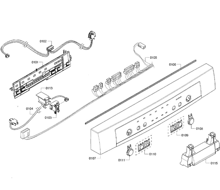 Control Panel Diagram and Parts List for SHE3AR55UC 08 Bosch Dishwasher