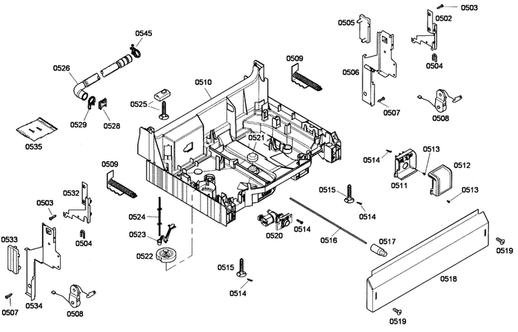 Base Assy Diagram and Parts List for SHE43P06UC 56 Bosch Dishwasher