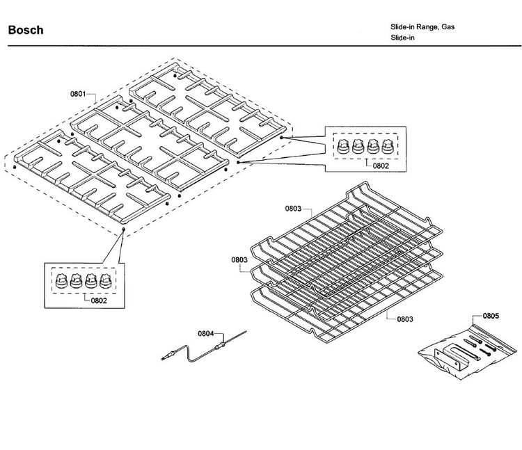 Grid Asy Diagram and Parts List for HDI8054U 03 Bosch Range