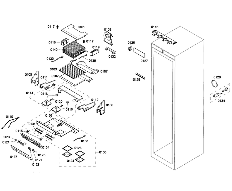 Cabinet Parts Diagram and Parts List for T18ID80NLP 28 Thermador Freezer