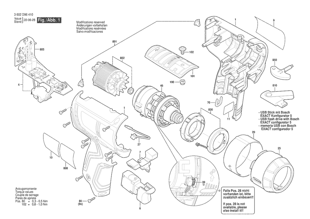 Section 1 Diagram and Parts List for 3602D96416  Bosch Screwdriver