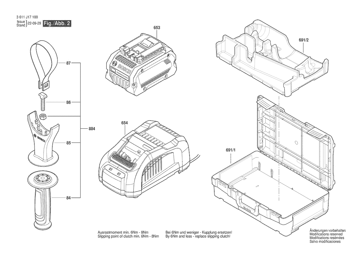 Figure 9 Diagram and Parts List for 3611J17110 GBH 18V-40 C Bosch Hammer Drill