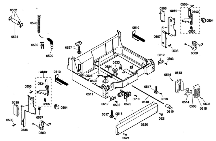 Base Assy Diagram and Parts List for SHE44C06UC 22 Bosch Dishwasher