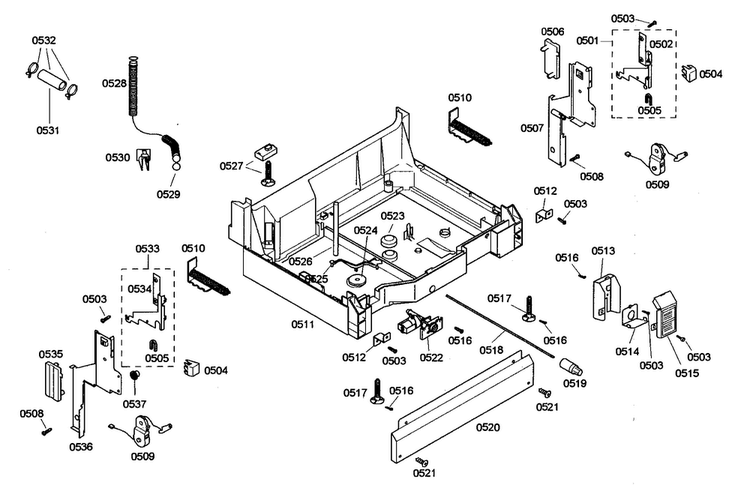 Base Assy Diagram and Parts List for SHE46C05UC 17 Bosch Dishwasher