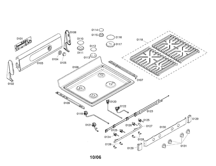 Cooktop Diagram and Parts List for HGS7022UC 01 Bosch Range