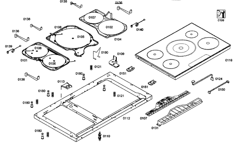 Panel Assy Diagram and Parts List for NIT8665UC 01 Bosch Cooktop