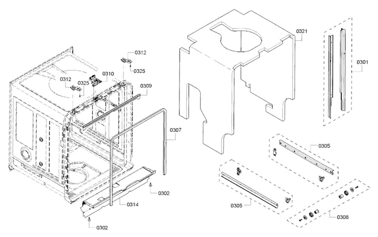 Frame Diagram and Parts List for SHX53T55UC 07 Bosch Dishwasher