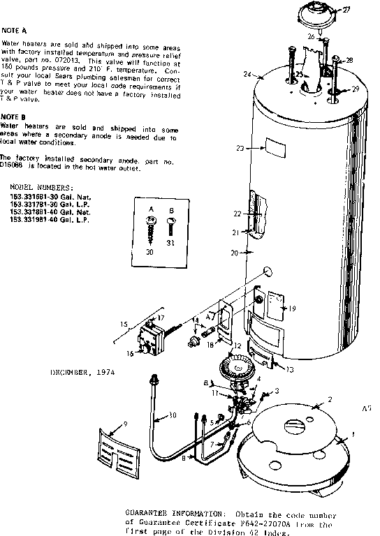 Replacement Parts Diagram and Parts List for 153331981  Kenmore Water Heater