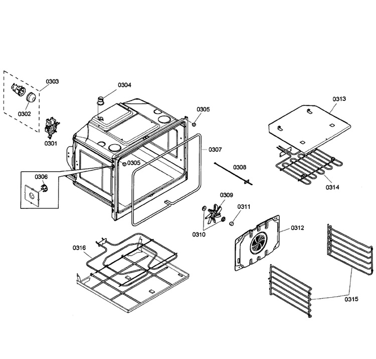 Oven Upper Diagram and Parts List for HBL3550UC 03 Bosch Wall Oven