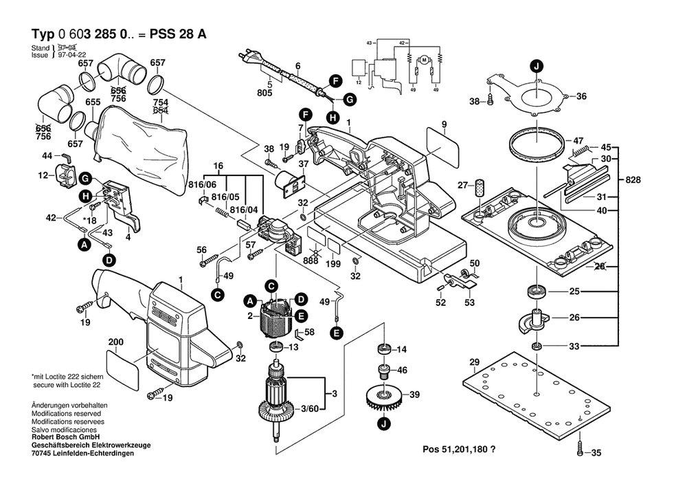Section 1 Diagram and Parts List for 0603285050  Bosch Orbital or Palm Sander