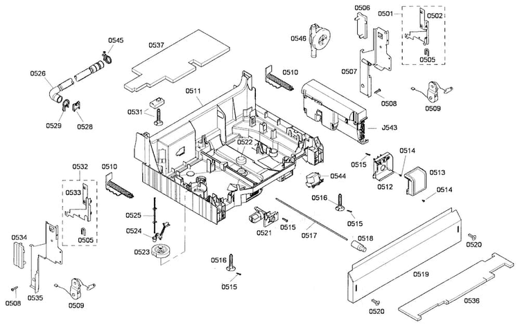 Base Assy Diagram and Parts List for SHE65P06UC 53 Bosch Dishwasher