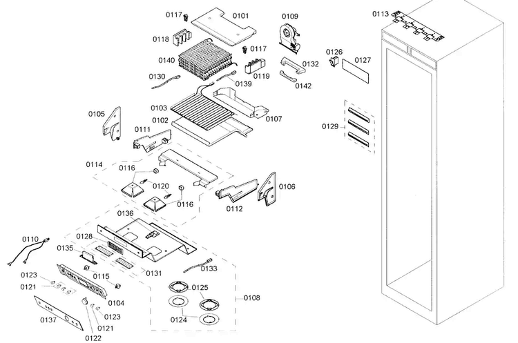 Cabinet Assy Diagram and Parts List for B24IR70NSP 07 Bosch Freezer
