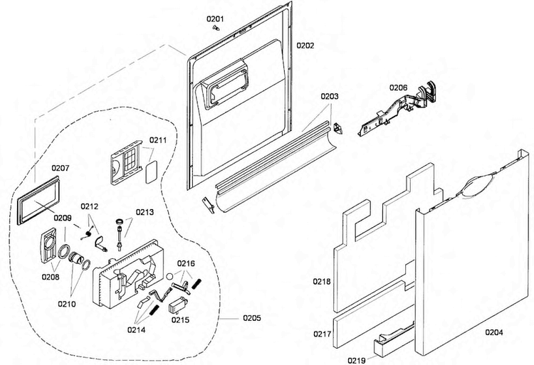 Door Assy Diagram and Parts List for SHE43F02UC 50 Bosch Dishwasher