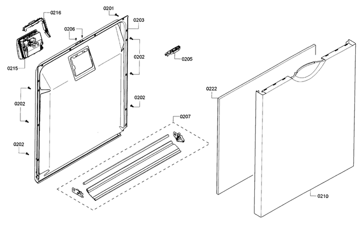 Door Diagram and Parts List for SHE3AR56UC 17 Bosch Dishwasher
