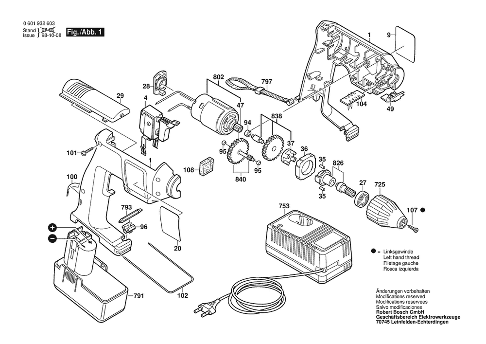 Section 1 Diagram and Parts List for 0601932627  Bosch Cordless Drill